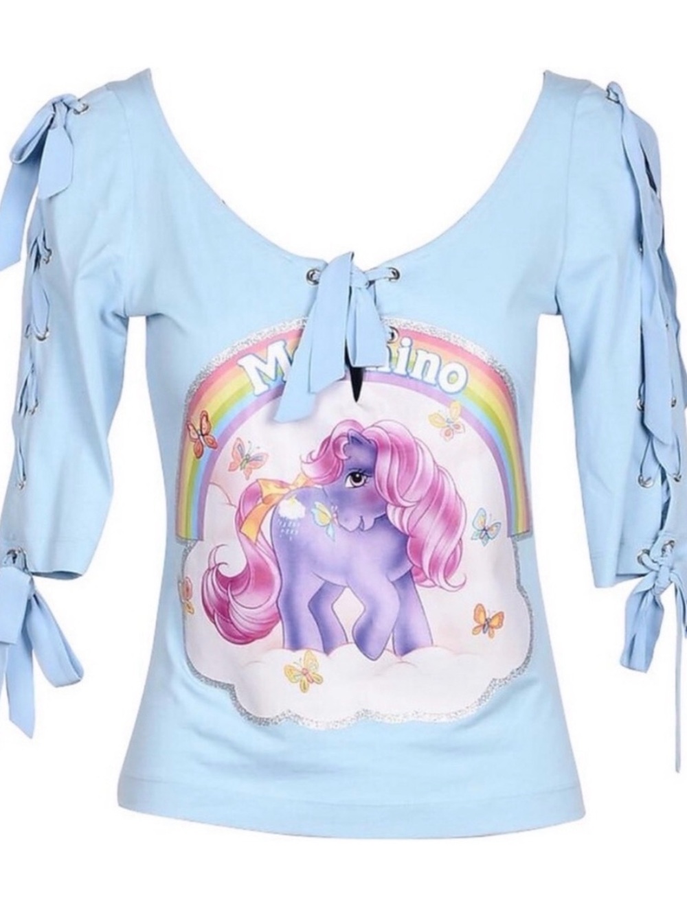 Moschino Light Blue Pony Rainbow Graphic Tee
